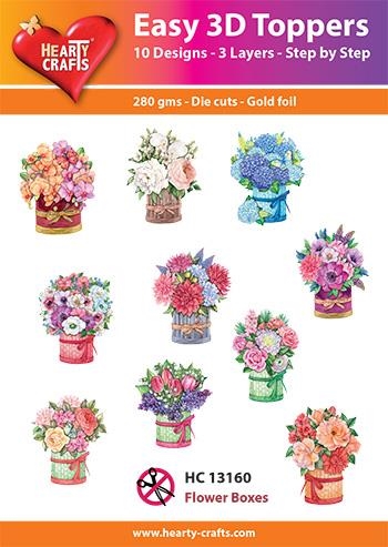 Easy 3D Toppers Flower boxes 10 udstandsede motiver med glimmer
